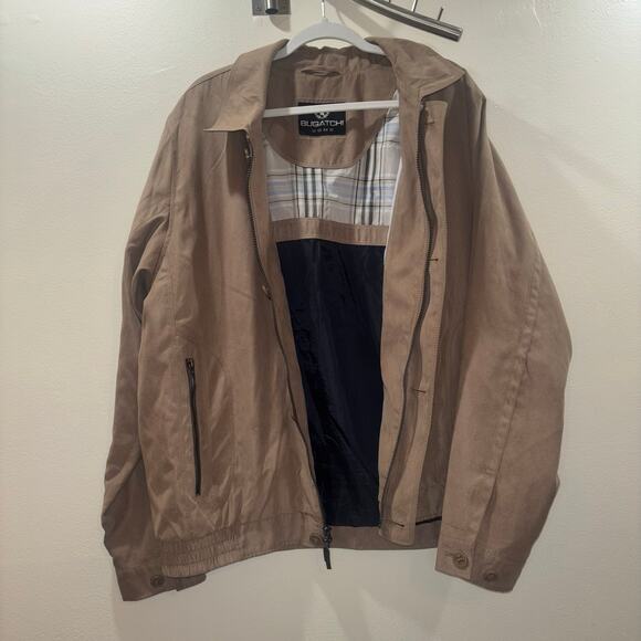 Bugatchi Uomo Tan Suede Jacket- Lightweight Zip Button Jacket – Size XL - Picture 5 of 15